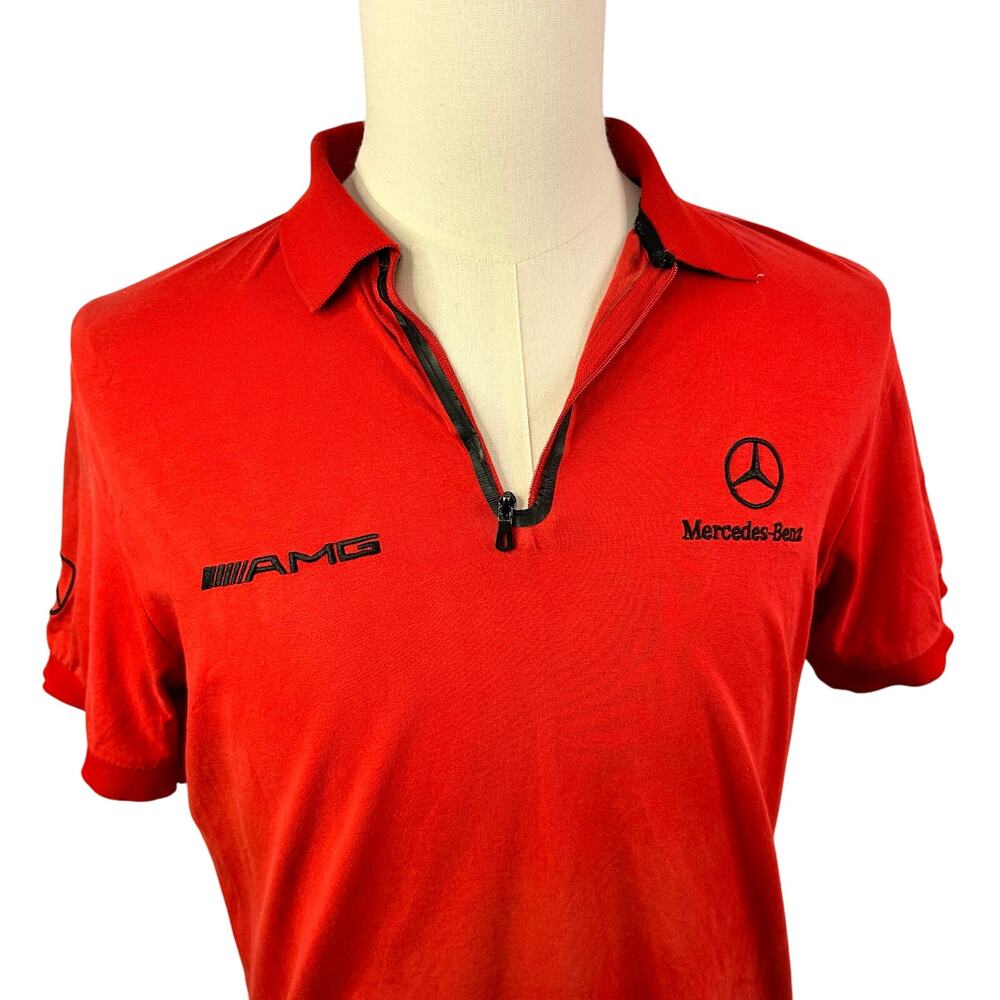 VINTAGE Mercedes Benz Polo Shirt Racing Style large Red 90s Mens FLAW